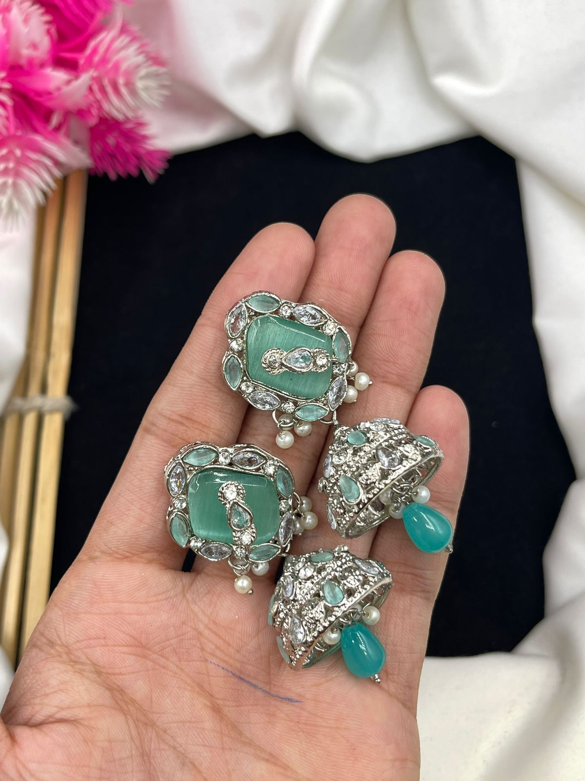 Egyptian Style Jhumki with Real Stone Work