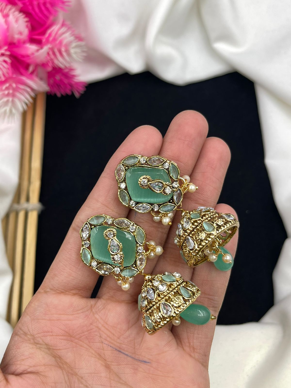Egyptian Style Jhumki with Real Stone Work