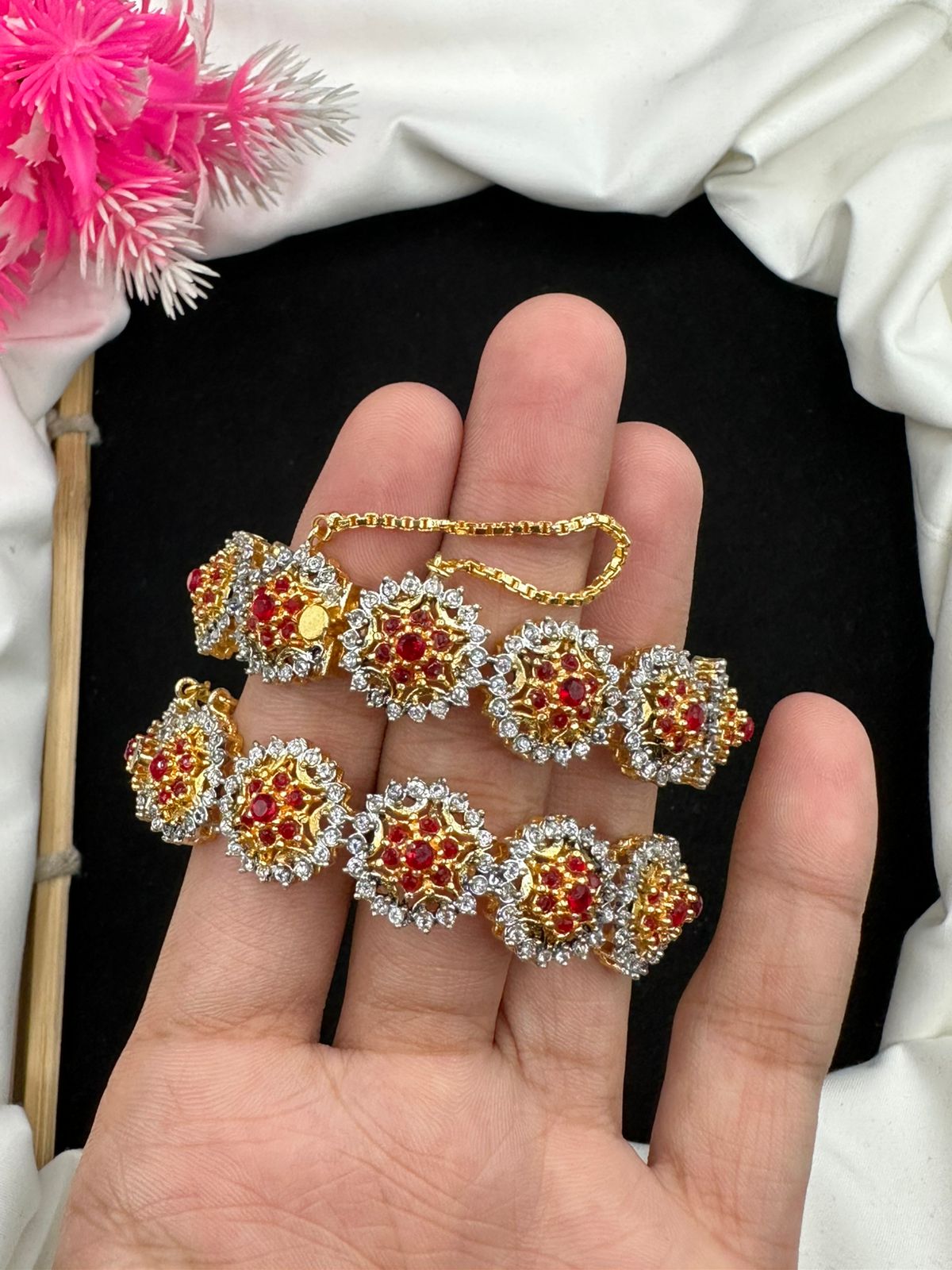 Two Tone Real Gold Polish Zircon Bangles.