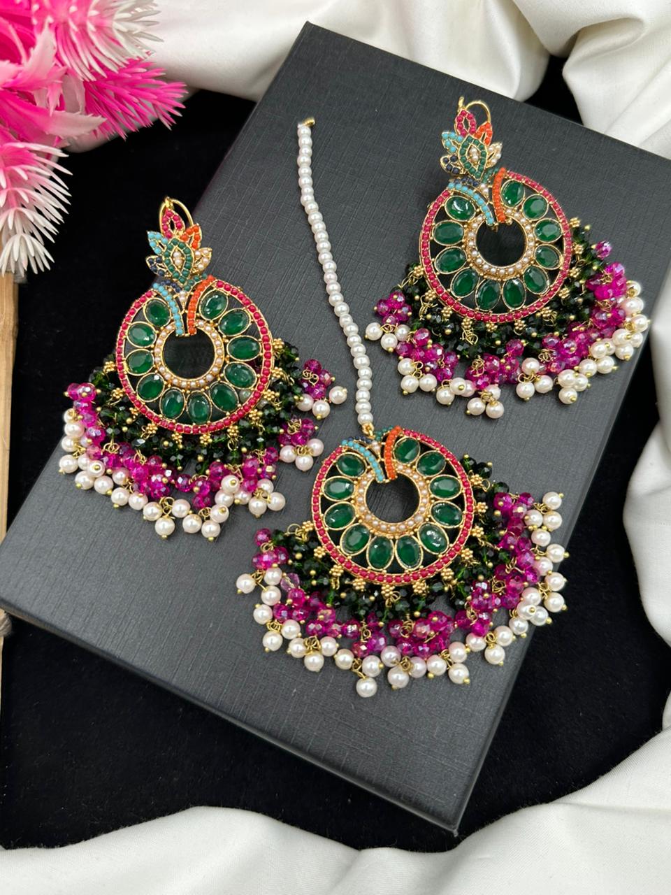Elegant Nauratan Earring & Teeka Set.
