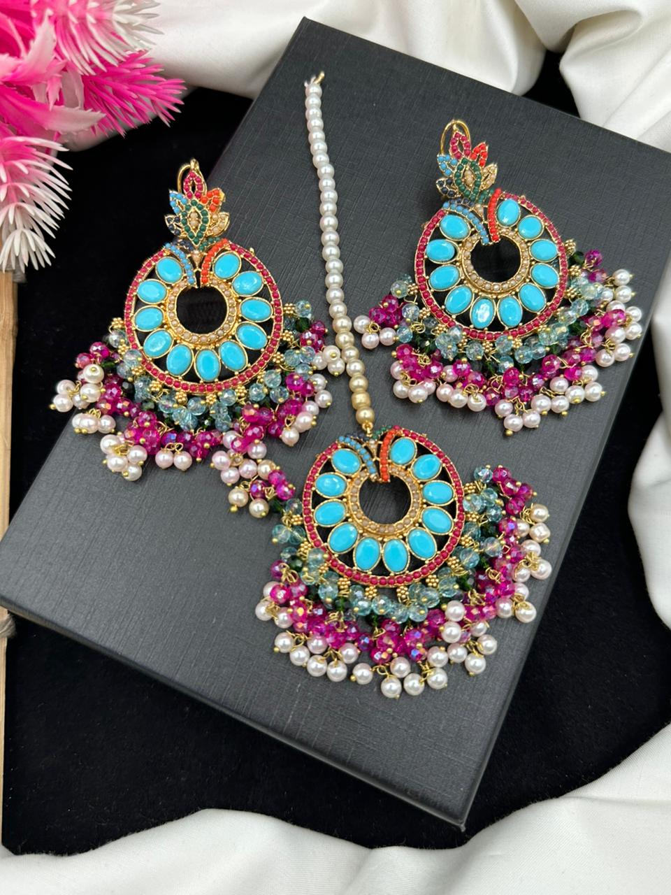 Elegant Nauratan Earring & Teeka Set.