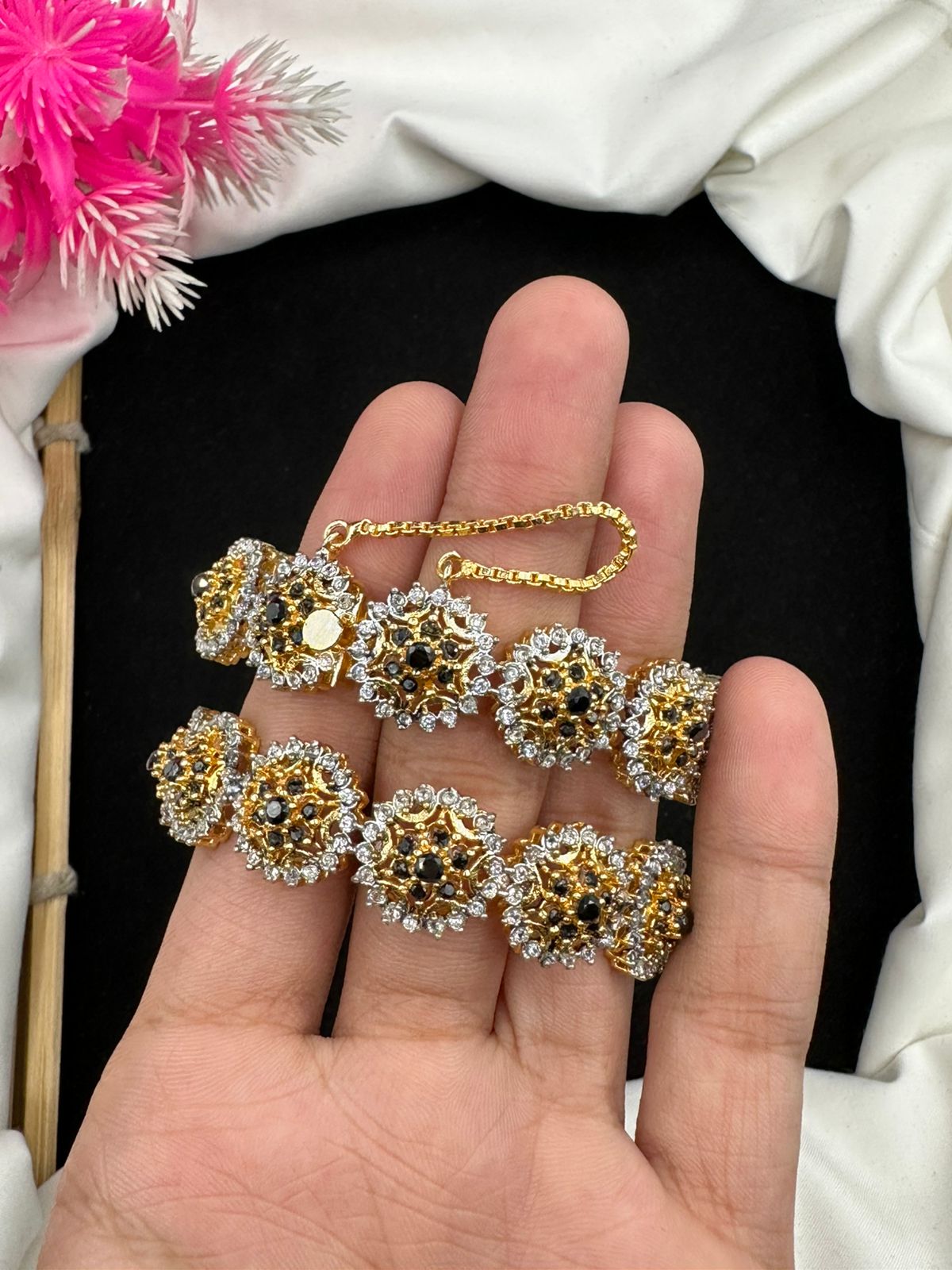 Two Tone Real Gold Polish Zircon Bangles.