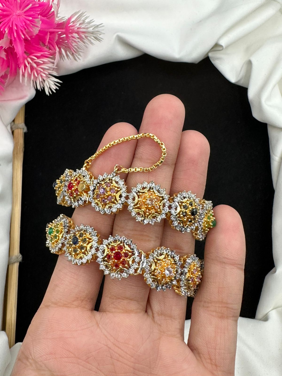 Two Tone Real Gold Polish Zircon Bangles.
