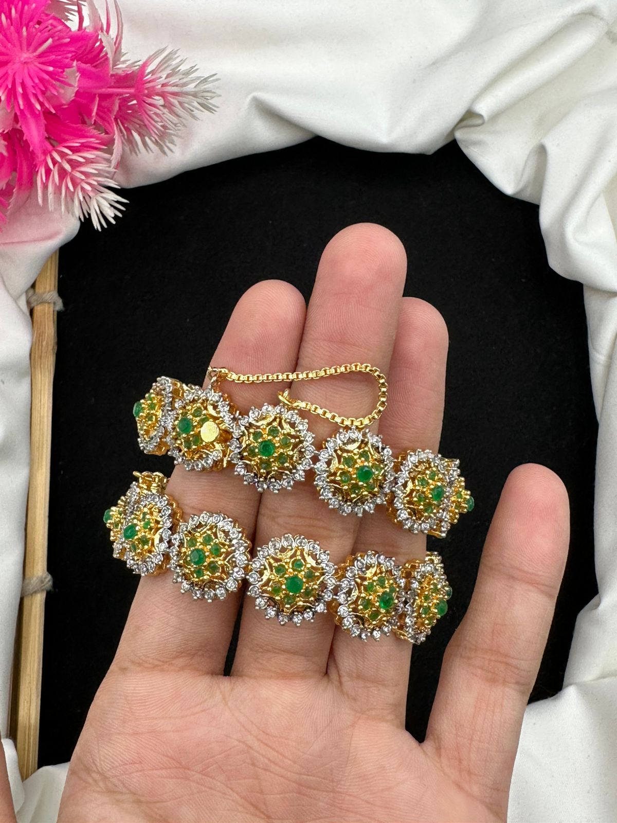 Two Tone Real Gold Polish Zircon Bangles.