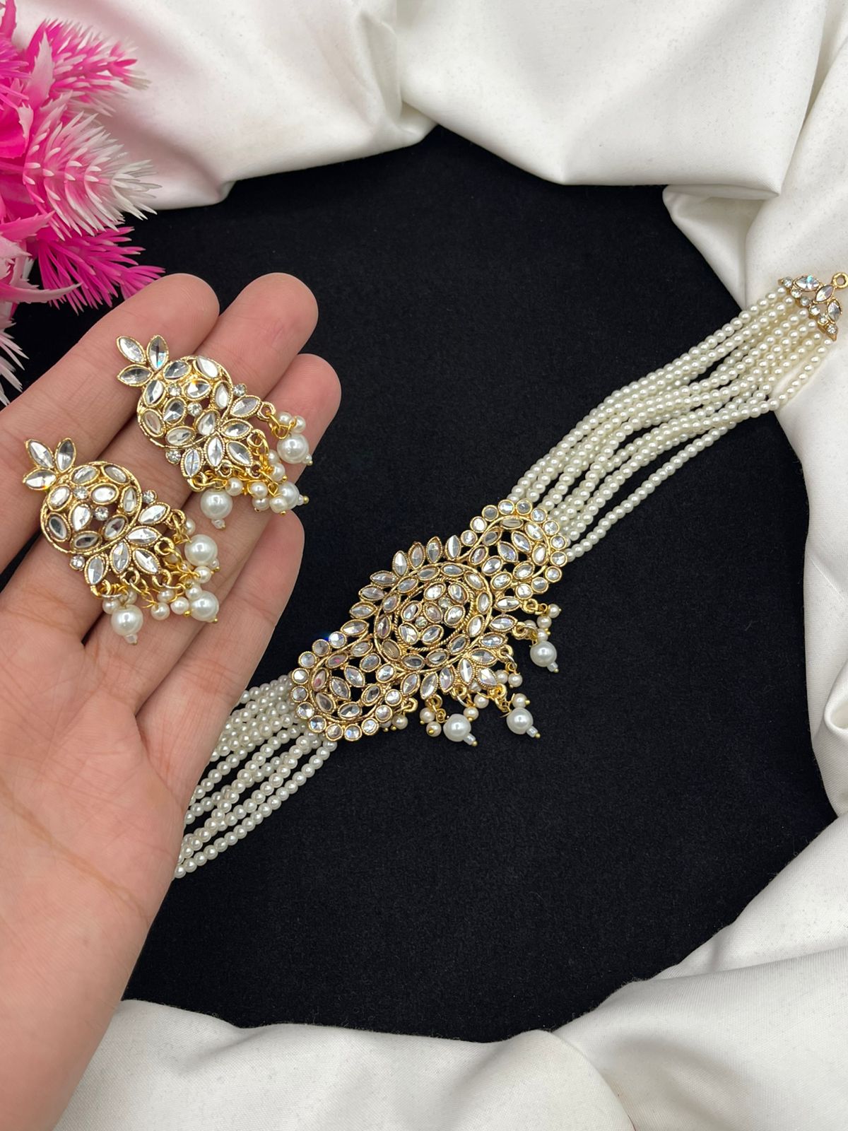 Restock Our Most Demanding Elegant Design Casting Kundan Chokers Set.