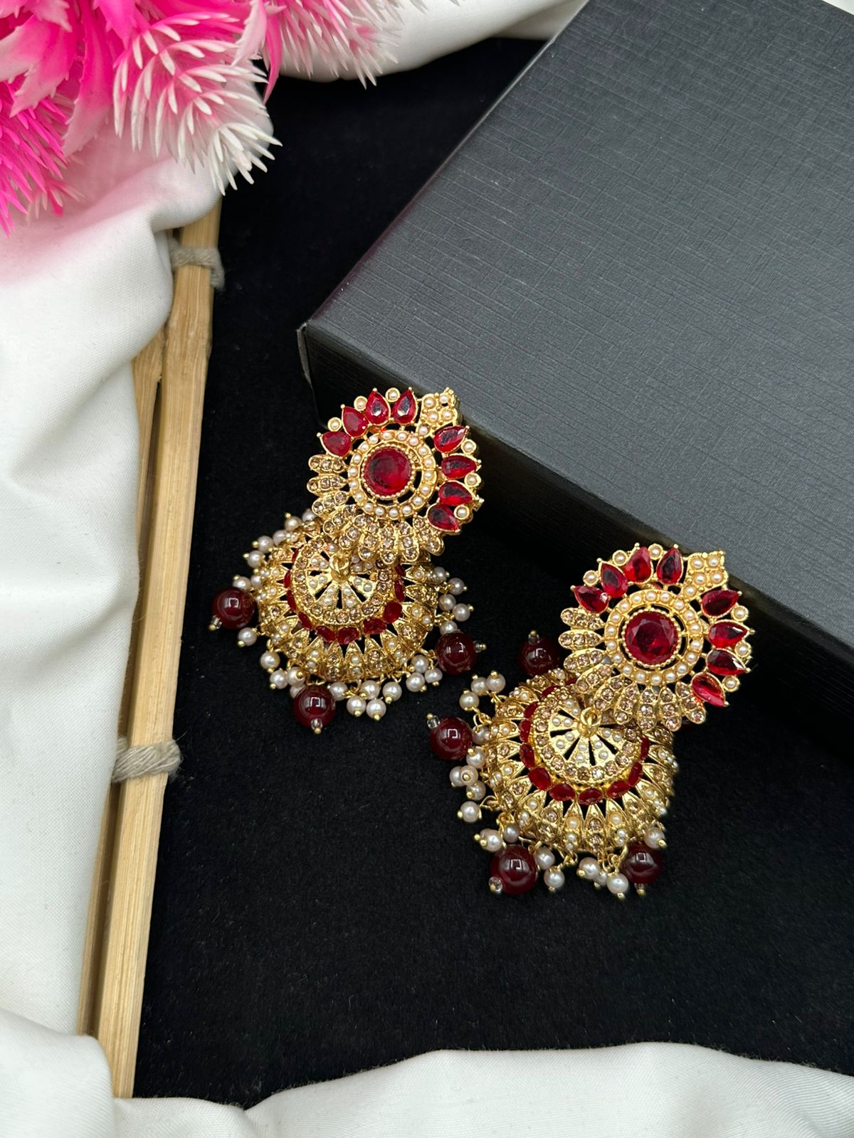 Elegant Manjoos Jhumki with Moti Bandai & Zircon Sparkle