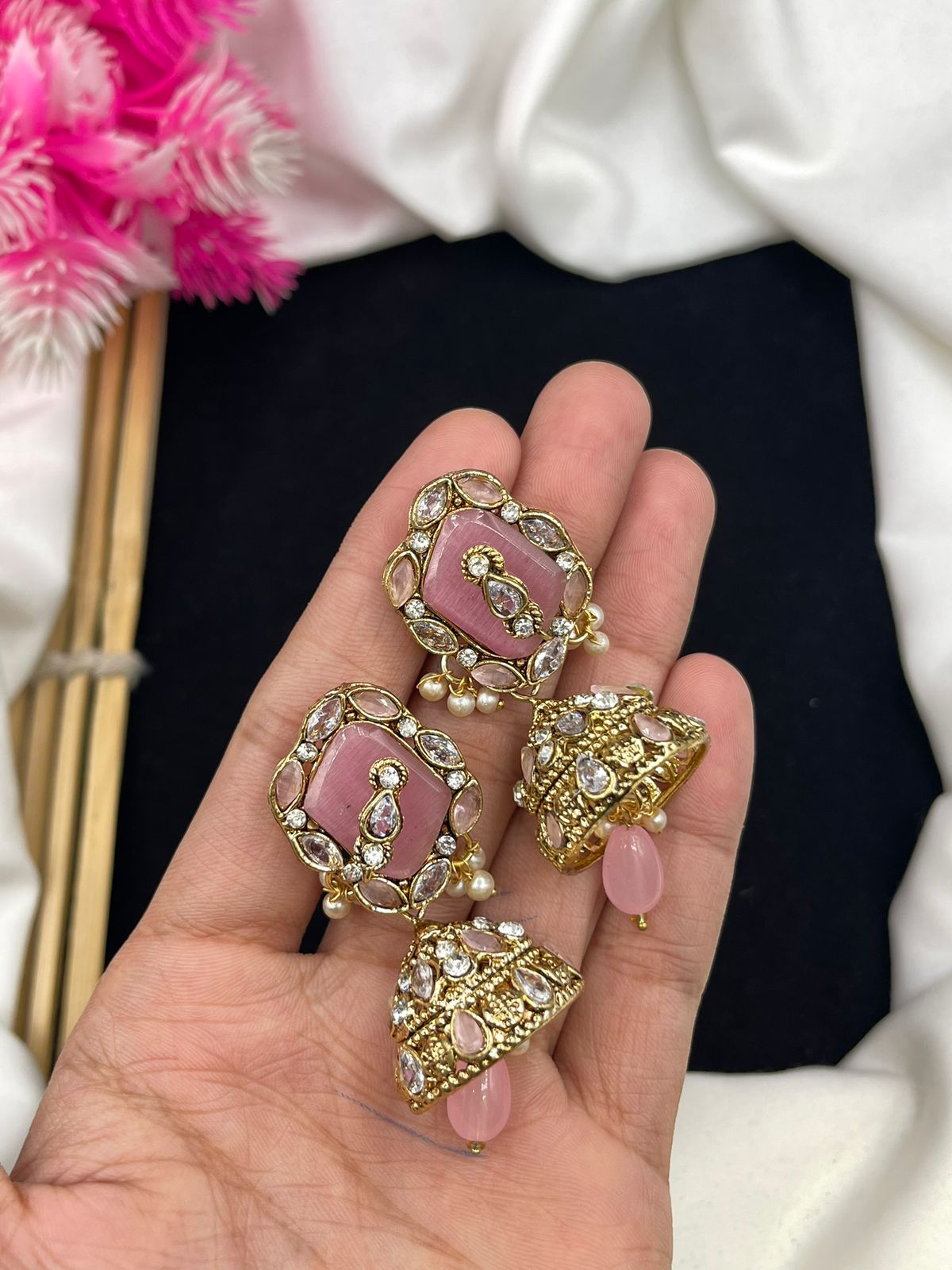 Egyptian Style Jhumki with Real Stone Work