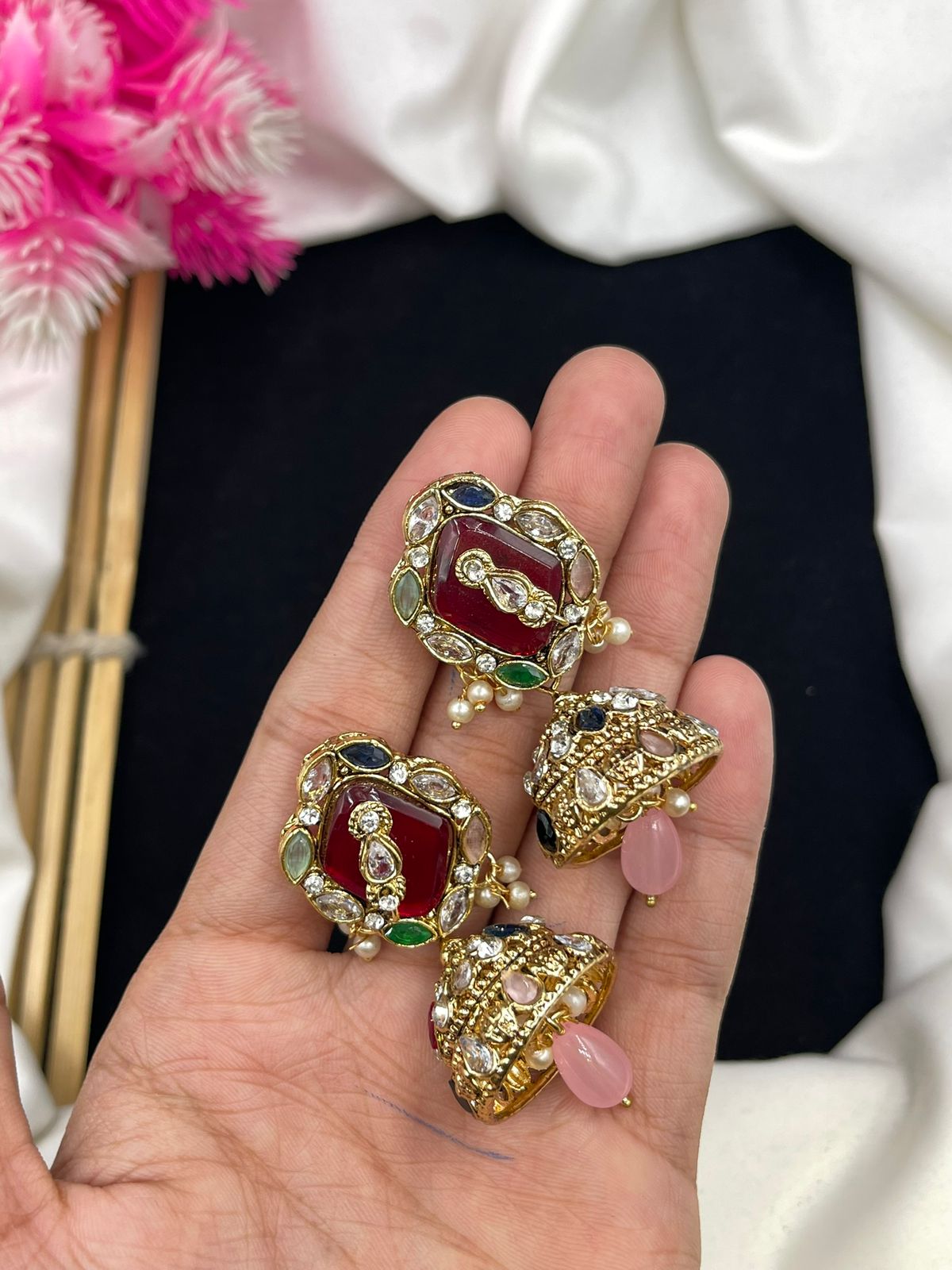 Egyptian Style Jhumki with Real Stone Work