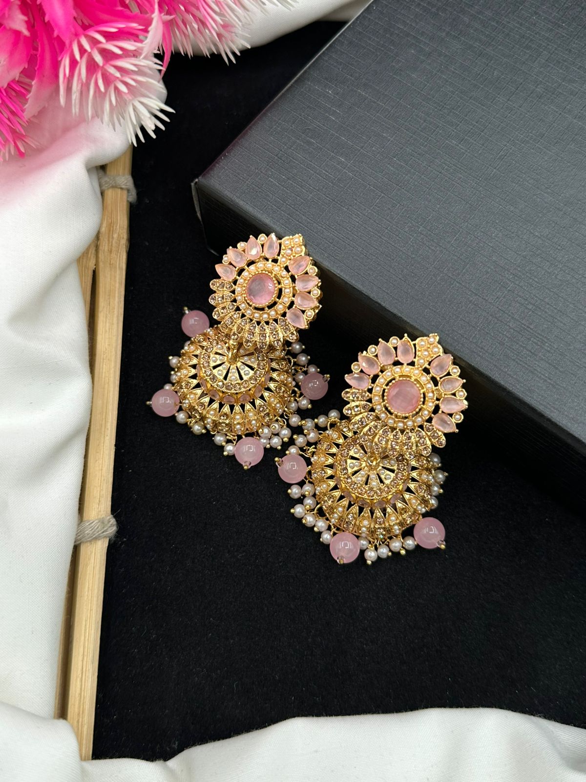 Elegant Manjoos Jhumki with Moti Bandai & Zircon Sparkle