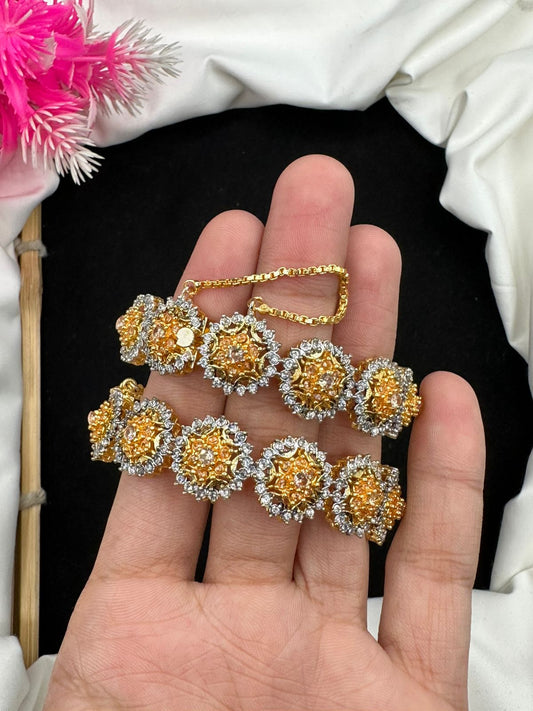 Two Tone Real Gold Polish Zircon Bangles.