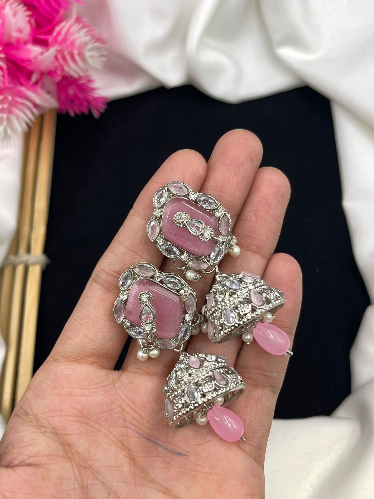 Egyptian Style Jhumki with Real Stone Work