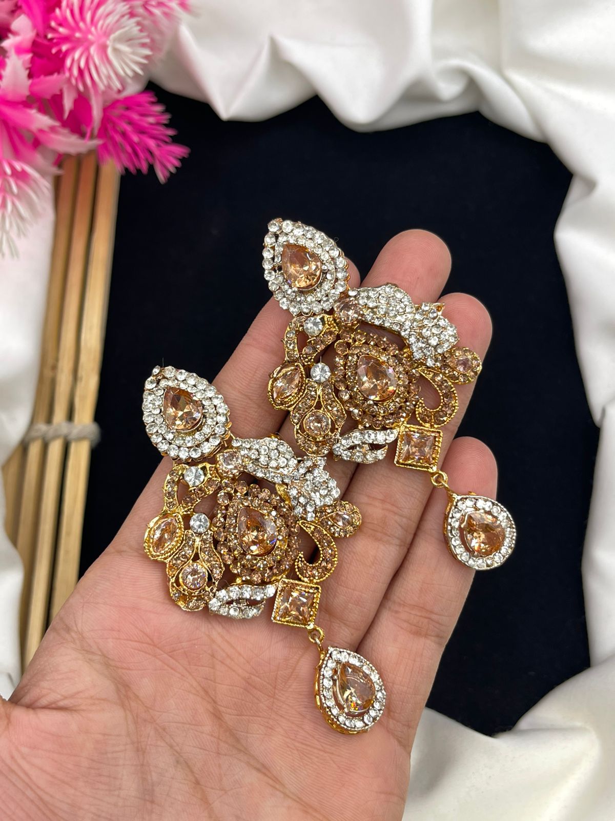 Stylish Earrings two tone polish