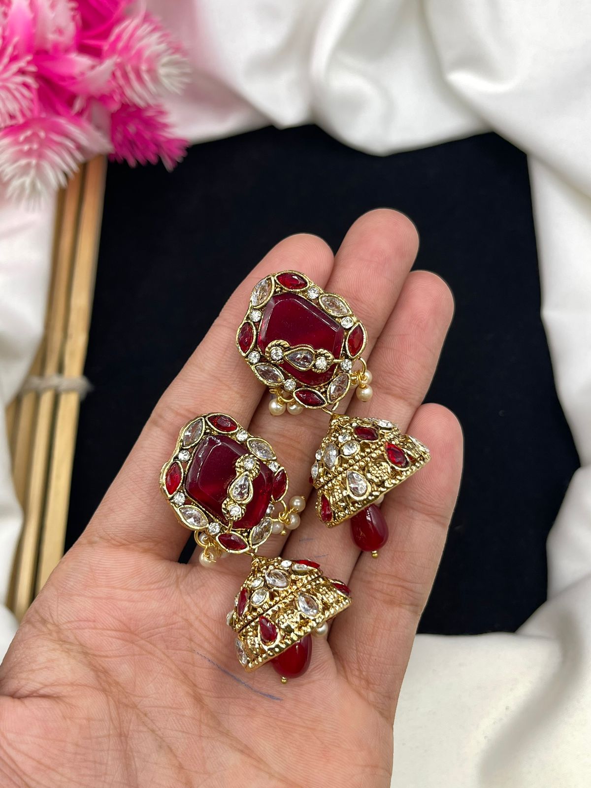 Egyptian Style Jhumki with Real Stone Work