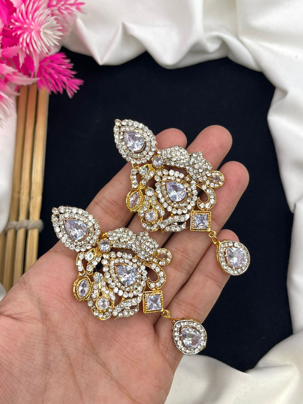 Stylish Earrings two tone polish