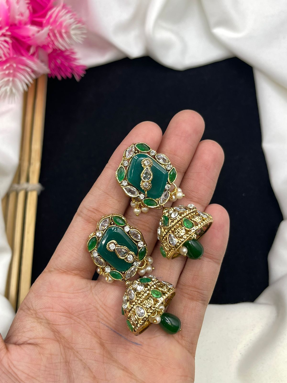 Egyptian Style Jhumki with Real Stone Work