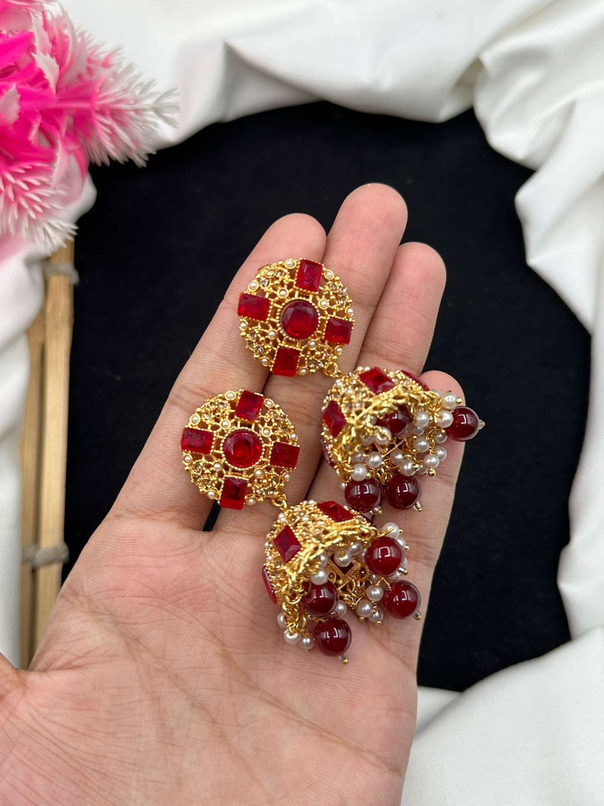 Delicate, dazzling, and designed for you nauratn & zircon work jhumki's