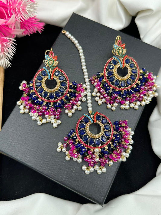 Elegant Nauratan Earring & Teeka Set.