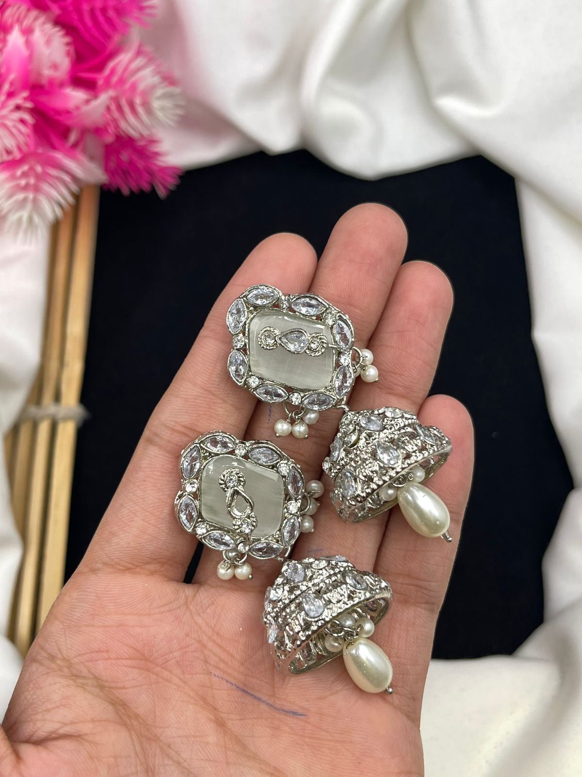 Egyptian Style Jhumki with Real Stone Work