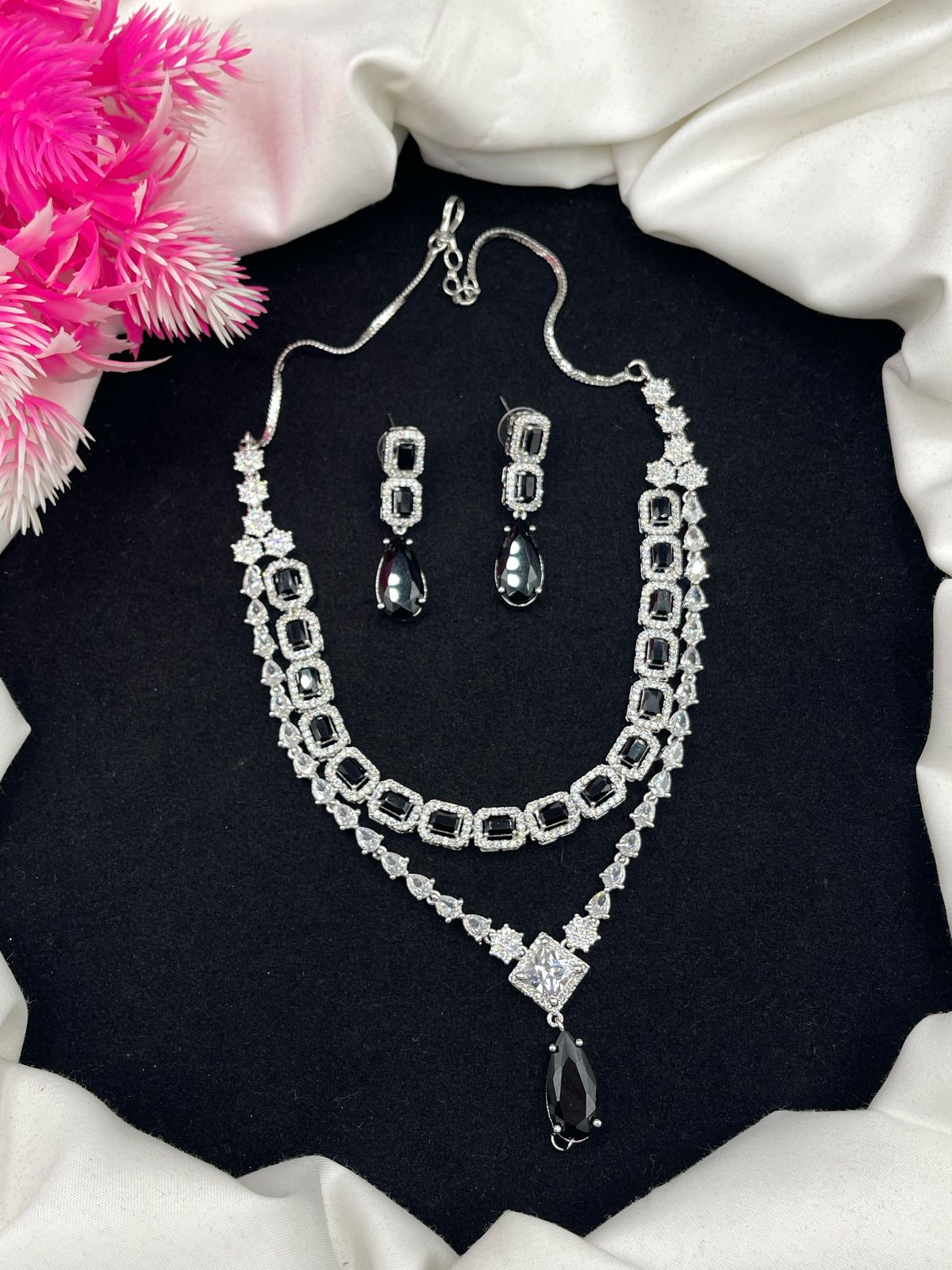 New Beautiful Elegant Design AD American Diamond With Zircon Two layers Necklace Sets.