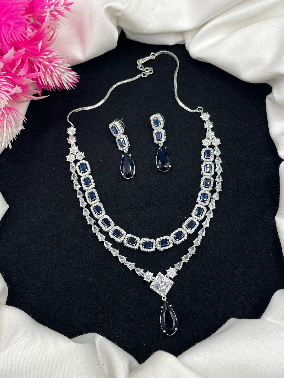 New Beautiful Elegant Design AD American Diamond With Zircon Two layers Necklace Sets.