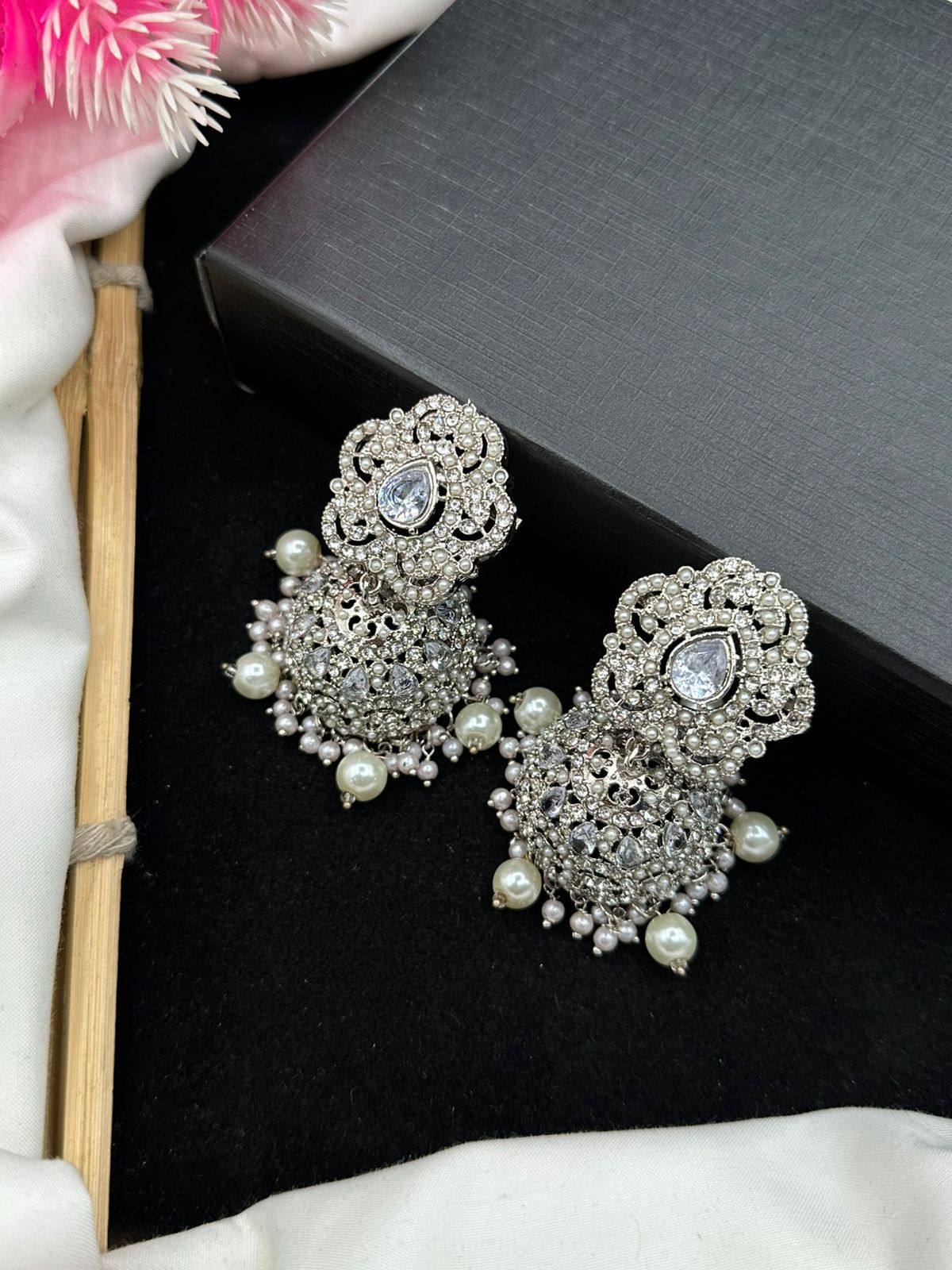 Glow in every angle – handmade earrings made to shine nauratan & zircon work jhumki's