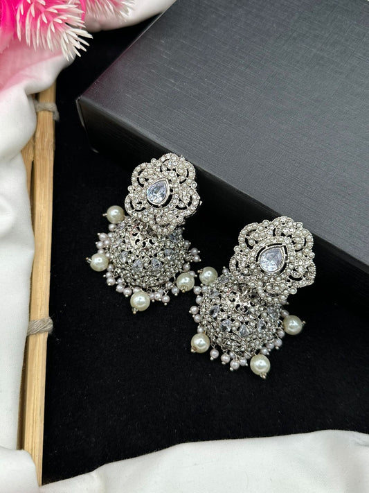 Glow in every angle – handmade earrings made to shine nauratan & zircon work jhumki's