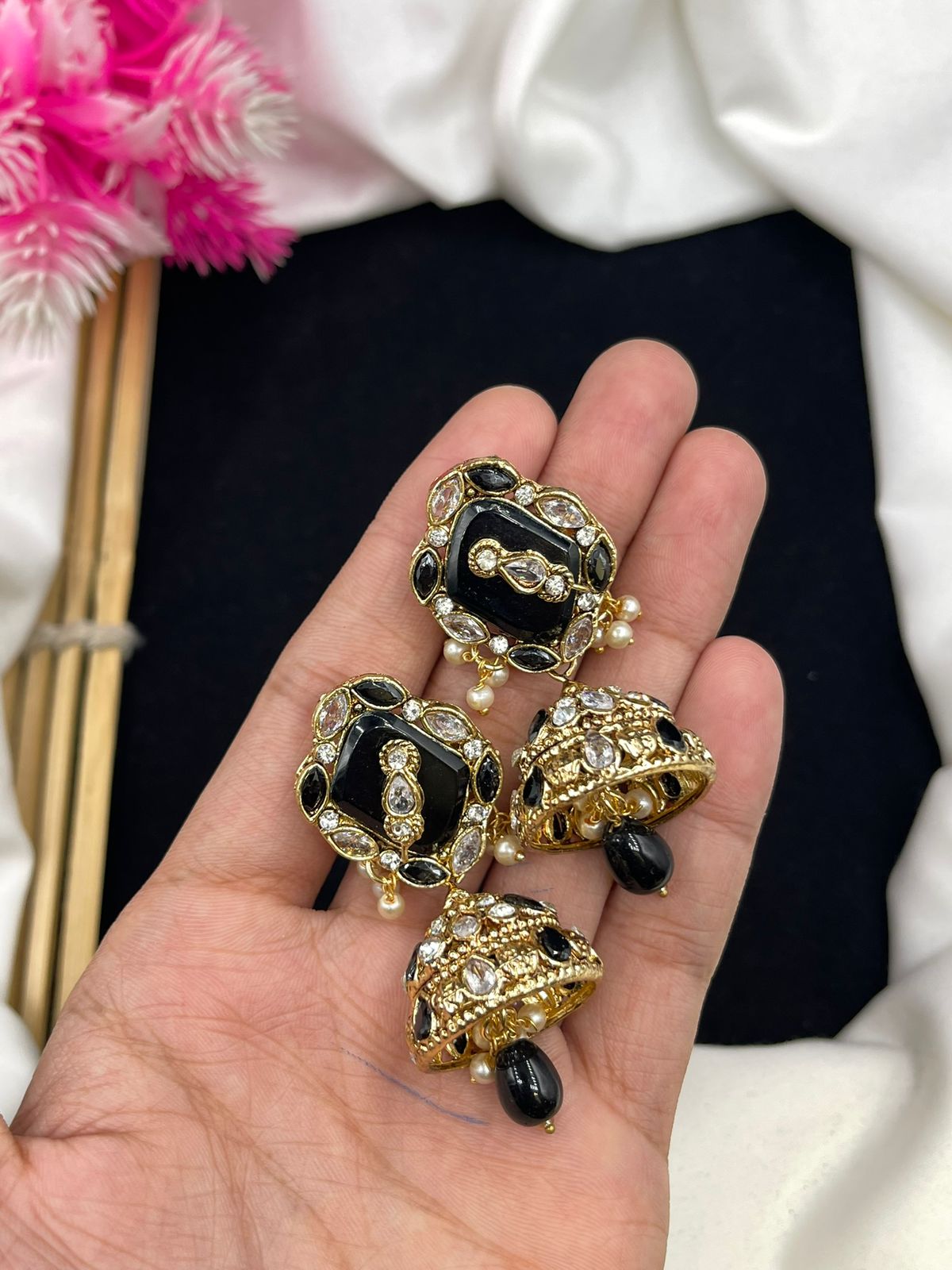 Egyptian Style Jhumki with Real Stone Work