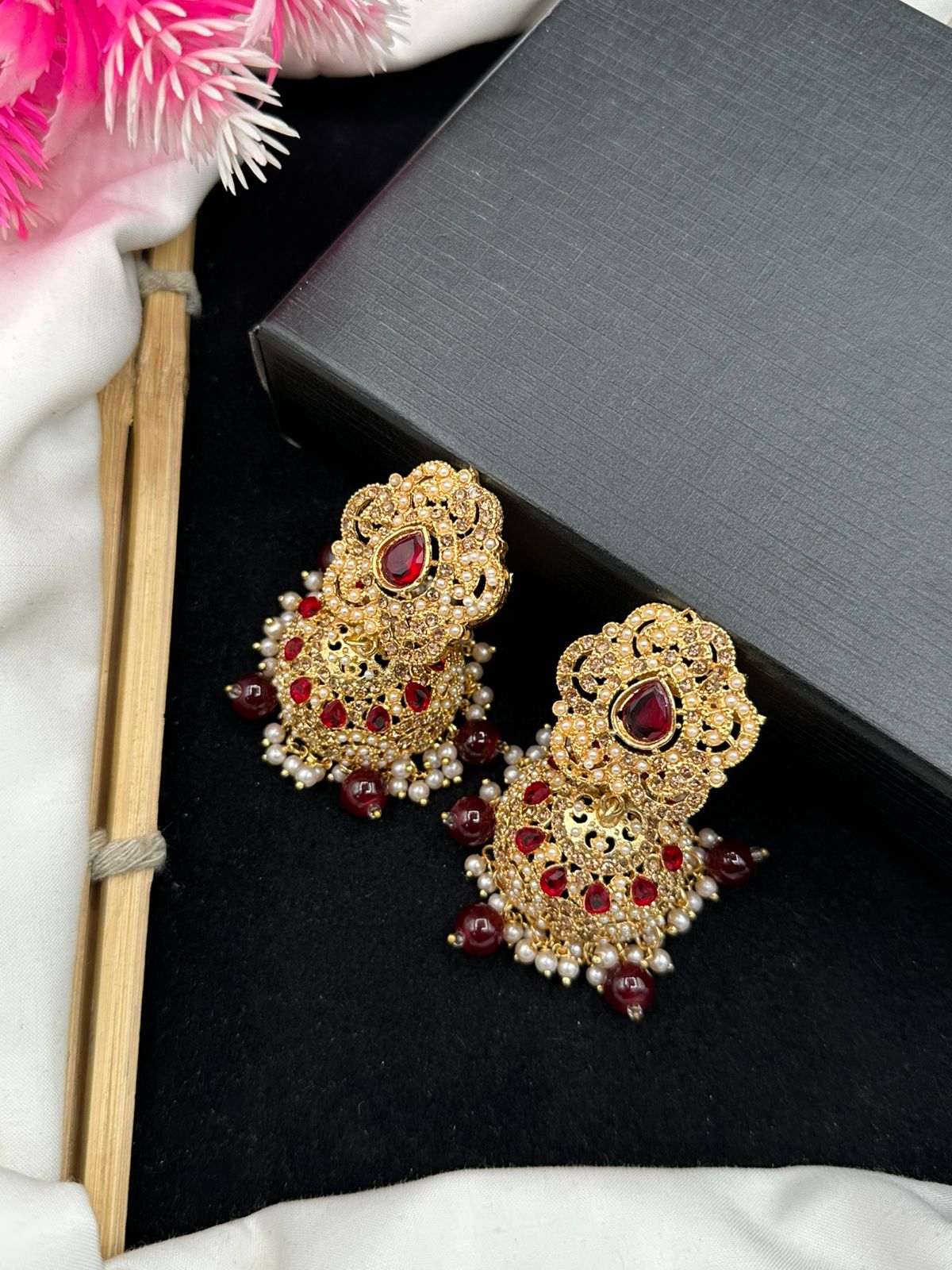 Glow in every angle – handmade earrings made to shine nauratan & zircon work jhumki's