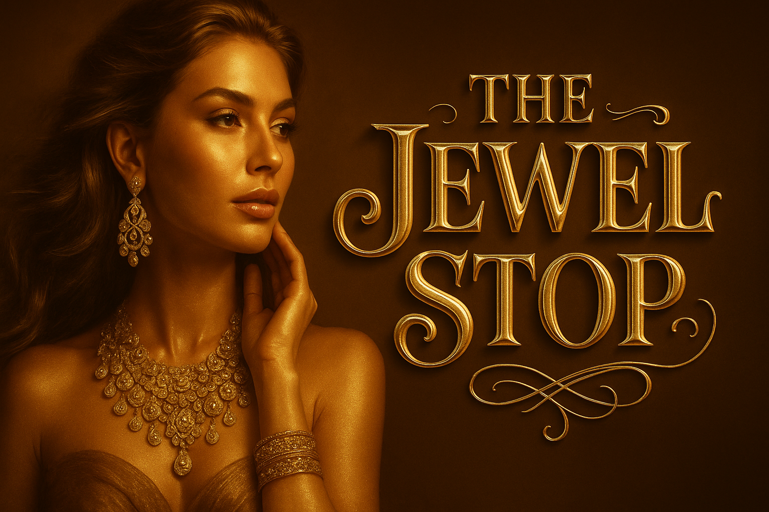 make a golden texture realistic girl in asheetic way and make THE JEWEL STOP in very luxurious texture