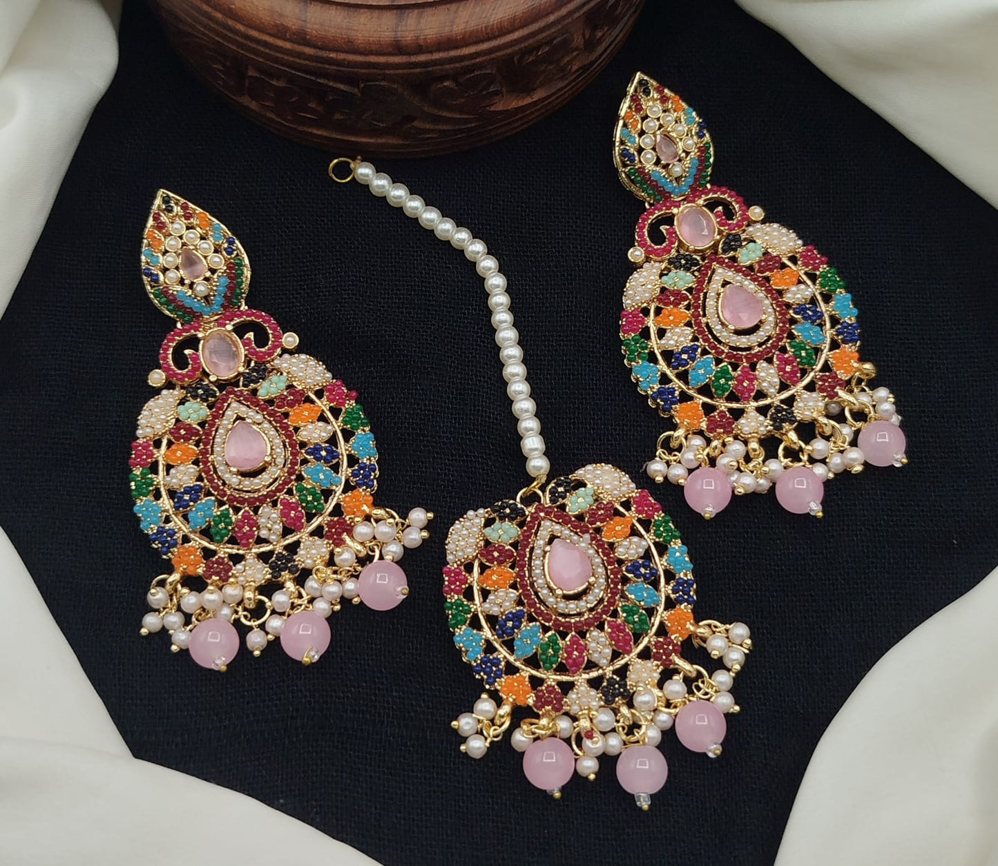 Beautiful Nauratan & Zircon Earring with Teeka.
