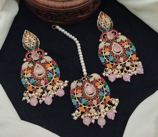Beautiful Nauratan & Zircon Earring with Teeka.