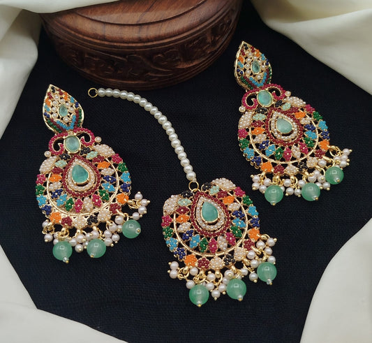 Beautiful Nauratan & Zircon Earring with Teeka.