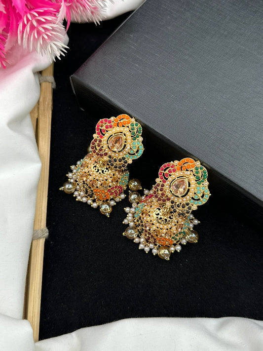 Glow in every angle – handmade earrings made to shine nauratan & zircon work jhumki's