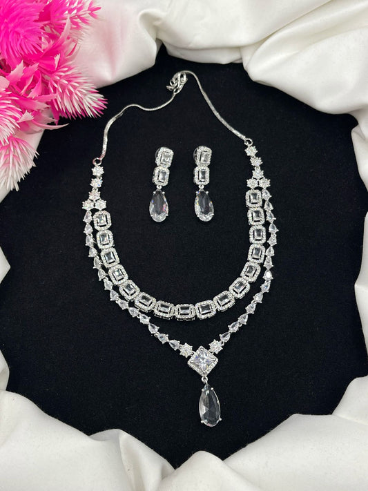 New Beautiful Elegant Design AD American Diamond With Zircon Two layers Necklace Sets.